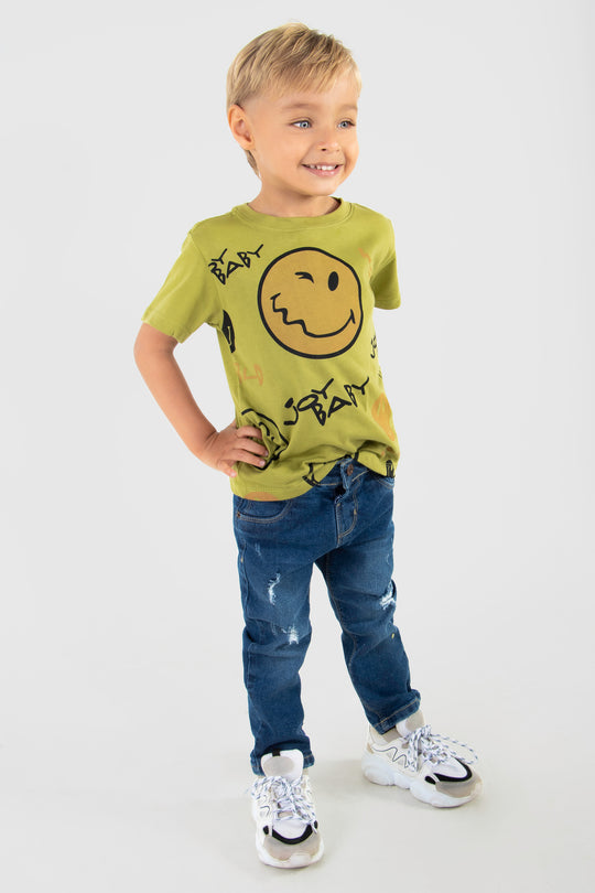 CONJUNTO 2 PRENDAS NIÑO EMOJIS VERDE