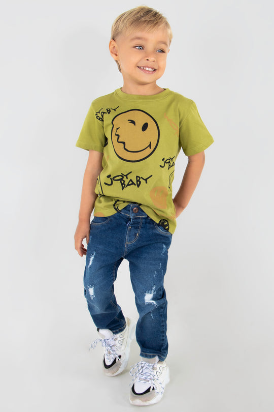 CONJUNTO 2 PRENDAS NIÑO EMOJIS VERDE