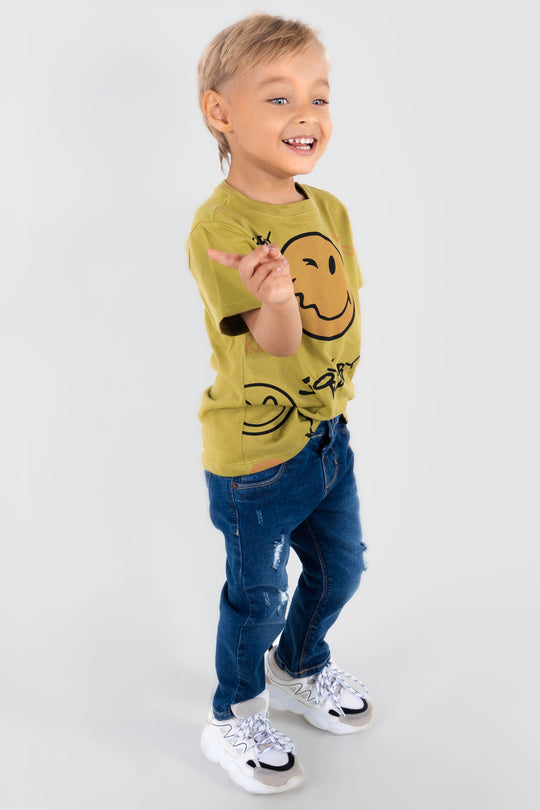 CONJUNTO 2 PRENDAS NIÑO EMOJIS VERDE