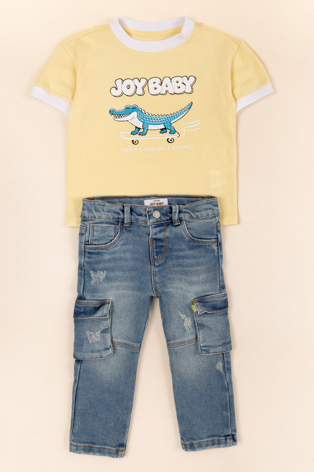 CONJUNTO 2 PRENDAS NIÑO COCODRILES AMARILLO