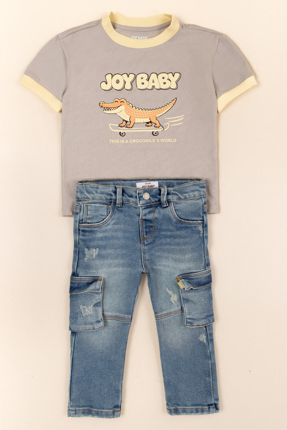CONJUNTO 2 PRENDAS NIÑO COCODRILES GRIS