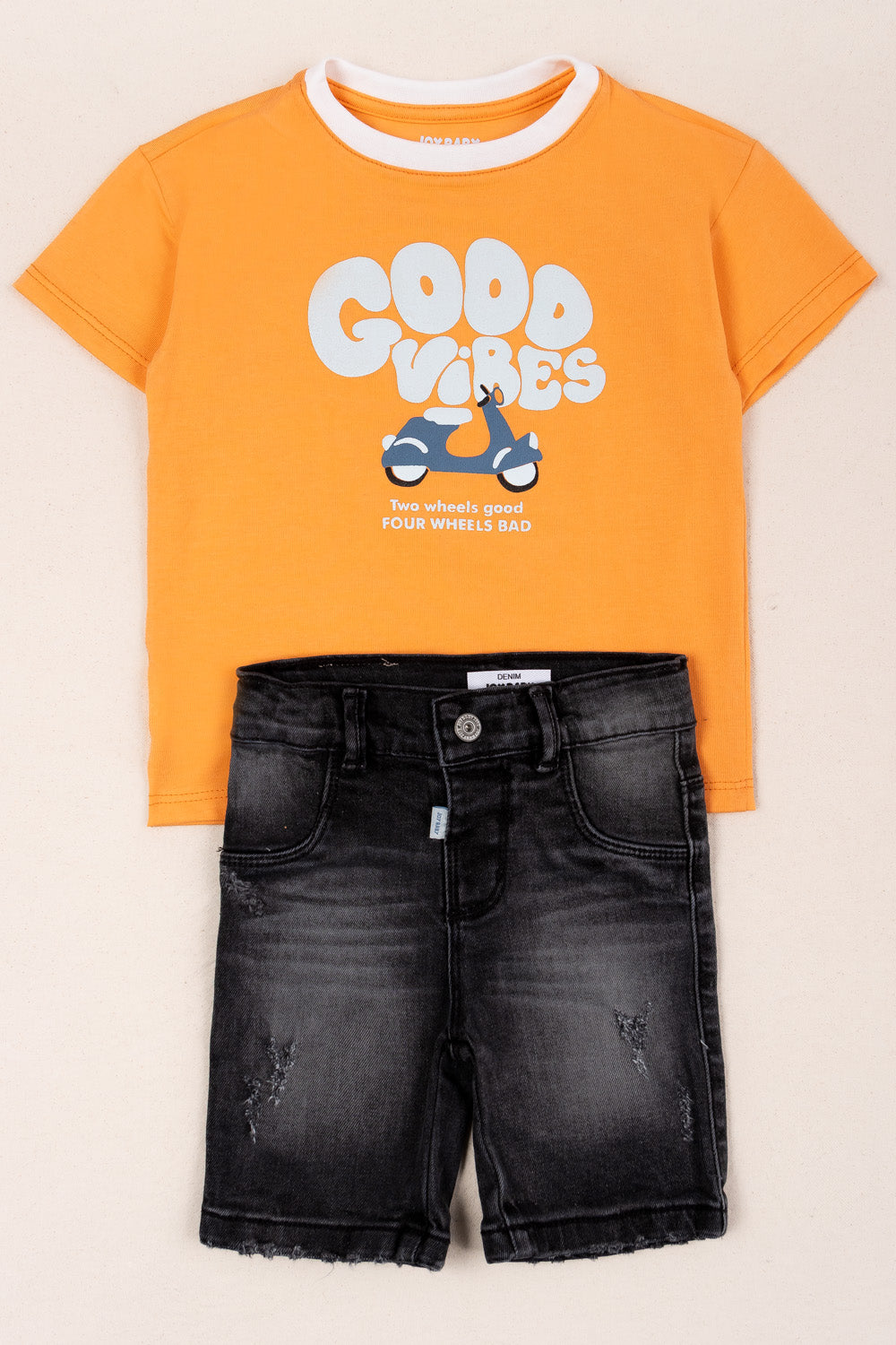 CONJUNTO BERMUDA NIÑO GOOD VIBES NARANJA