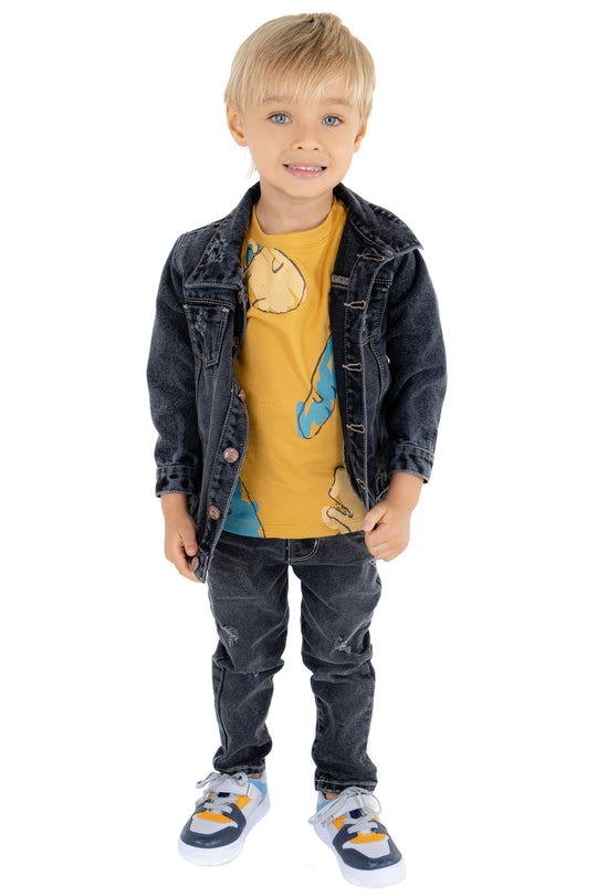 CONJUNTO 3 PRENDAS NIÑO DINOS NARANJA