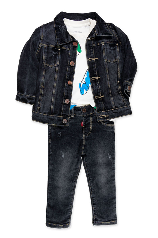 CONJUNTO 3 PRENDAS NIÑO DINOS BLANCO