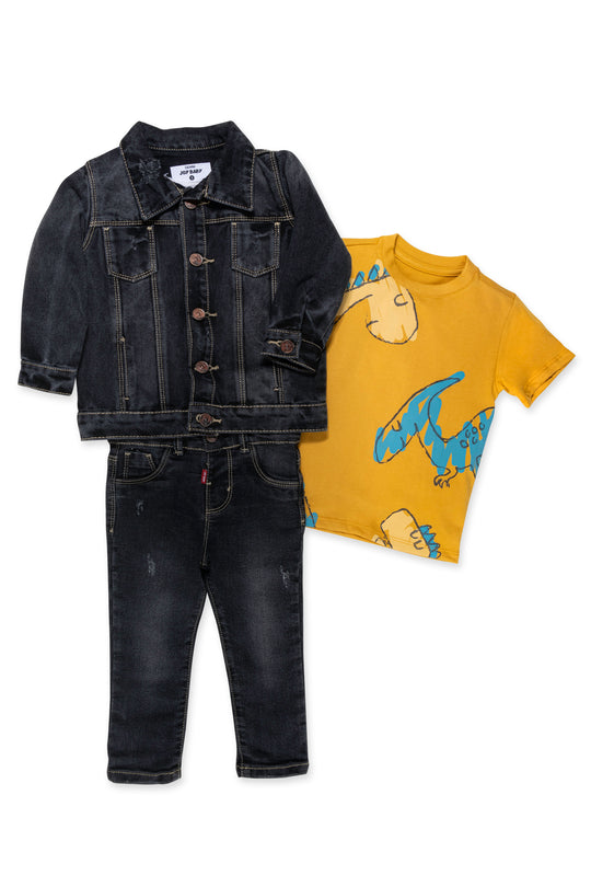 CONJUNTO 3 PRENDAS NIÑO DINOS NARANJA