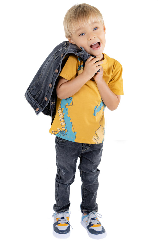 CONJUNTO 3 PRENDAS NIÑO DINOS NARANJA