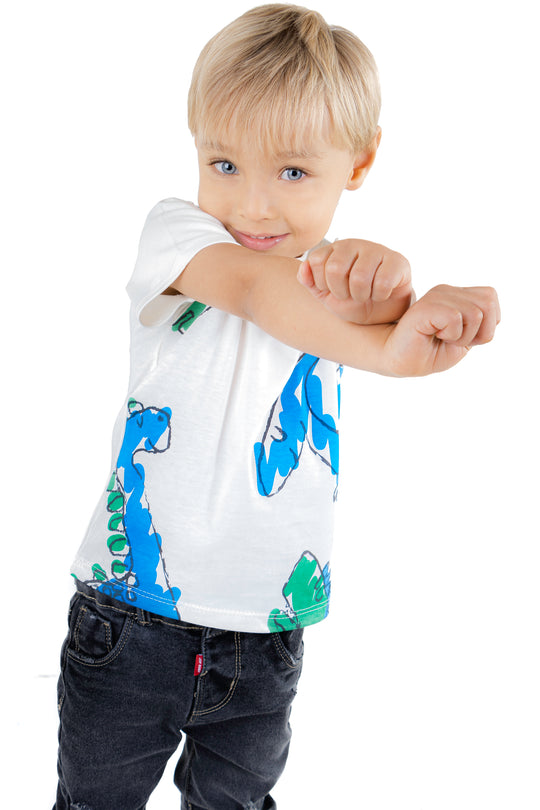 CONJUNTO 3 PRENDAS NIÑO DINOS BLANCO
