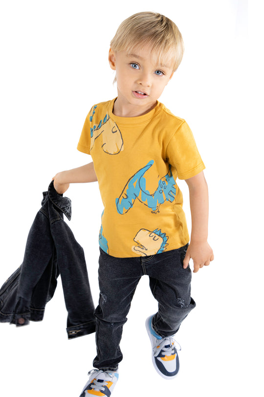 CONJUNTO 3 PRENDAS NIÑO DINOS NARANJA