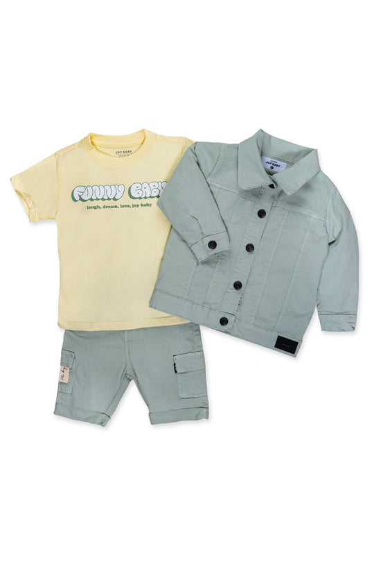 CONJUNTO 3 PRENDAS NIÑO FUNNY VERDE