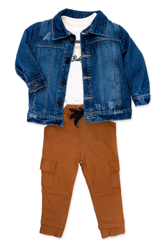 CONJUNTO 3 PRENDAS NIÑO BUDDY CAFÉ