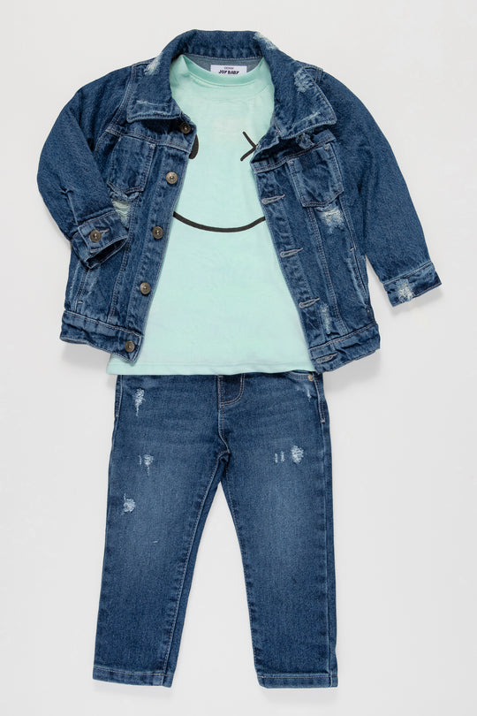 CONJUNTO 3 PRENDAS NIÑO FACE VERDE