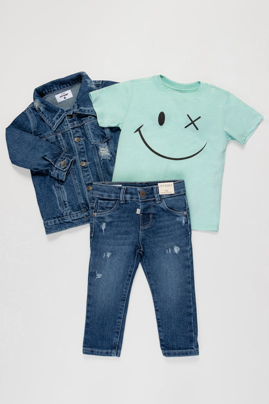 CONJUNTO 3 PRENDAS NIÑO FACE VERDE
