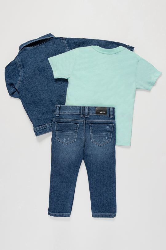 CONJUNTO 3 PRENDAS NIÑO FACE VERDE