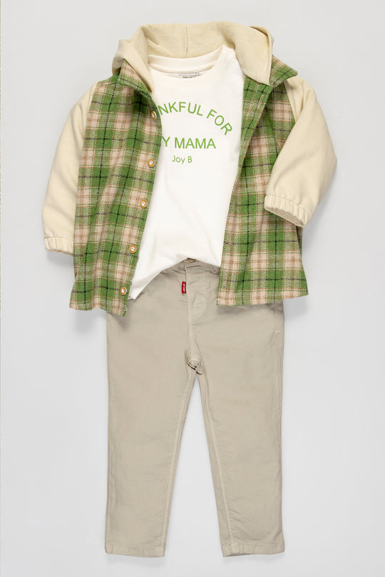 CONJUNTO 3 PRENDAS NIÑO BEIGE/VERDE