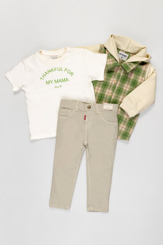 CONJUNTO 3 PRENDAS NIÑO BEIGE/VERDE