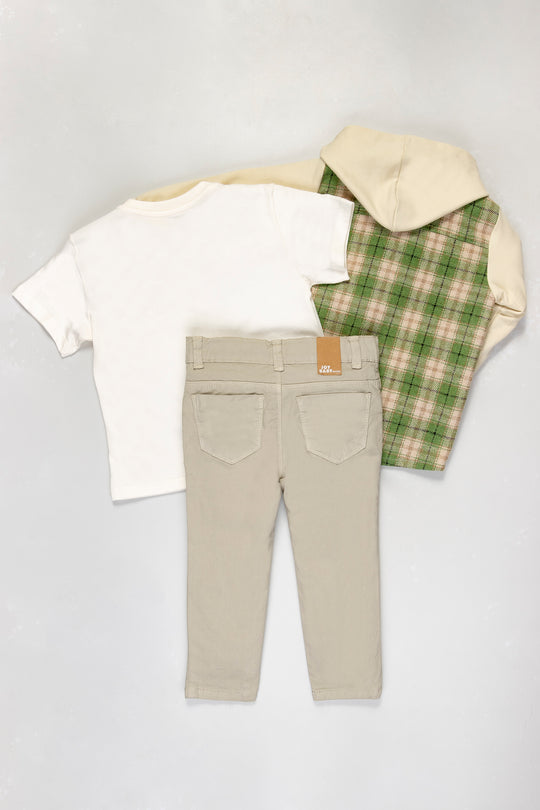 CONJUNTO 3 PRENDAS NIÑO BEIGE/VERDE