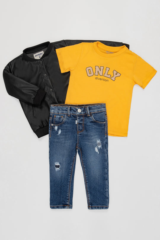 CONJUNTO 3 PRENDAS NIÑO ONLY AMARILLO