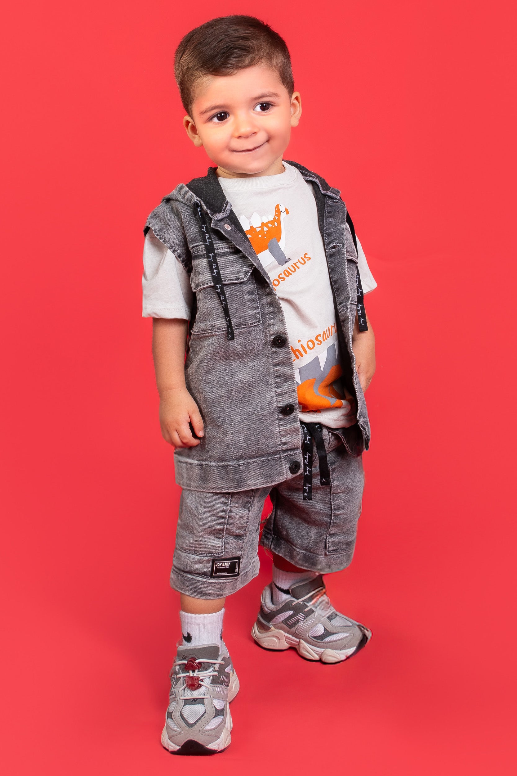 CONJUNTO 3 PRENDAS DINO NIÑO GRIS