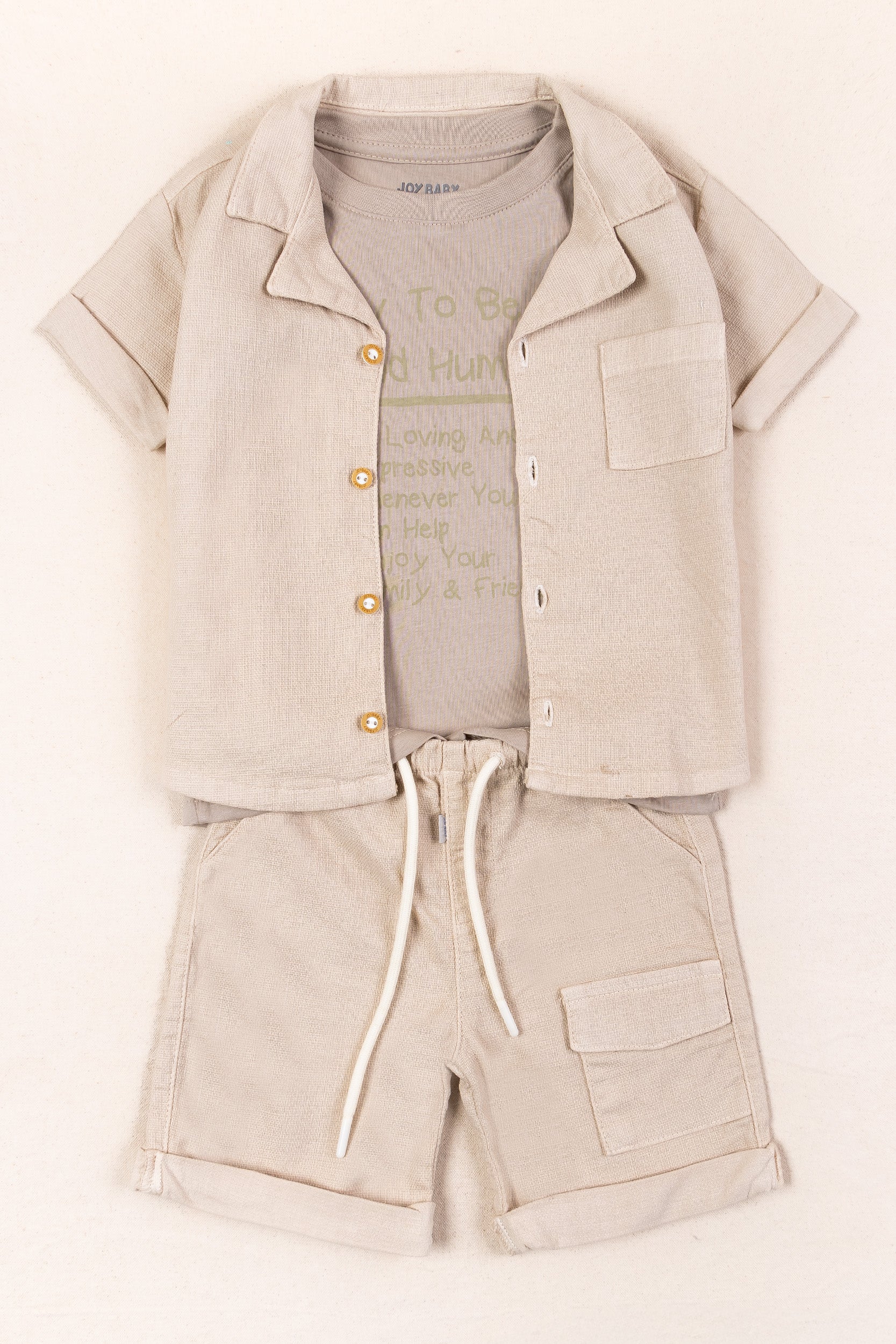 CONJUNTO 3 PRENDAS NIÑO SUMMER MOOD BEIGE