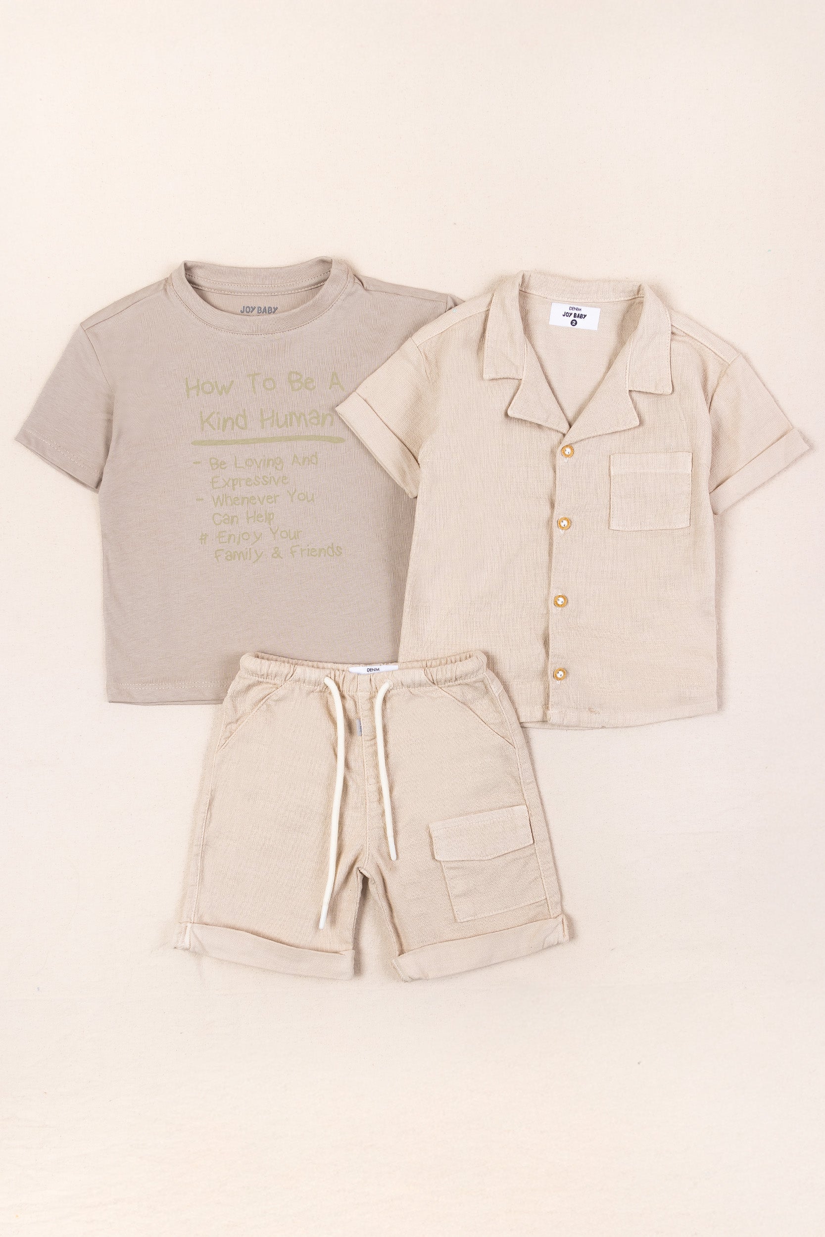 CONJUNTO 3 PRENDAS NIÑO SUMMER MOOD BEIGE