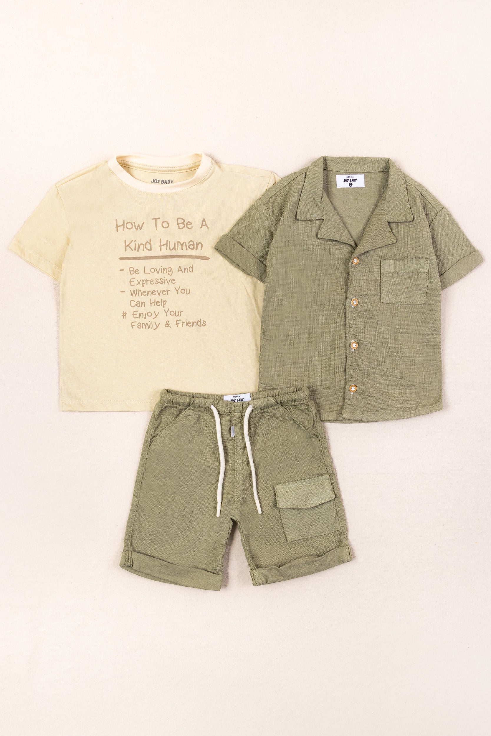 CONJUNTO 3 PRENDAS NIÑO SUMMER MOOD VERDE