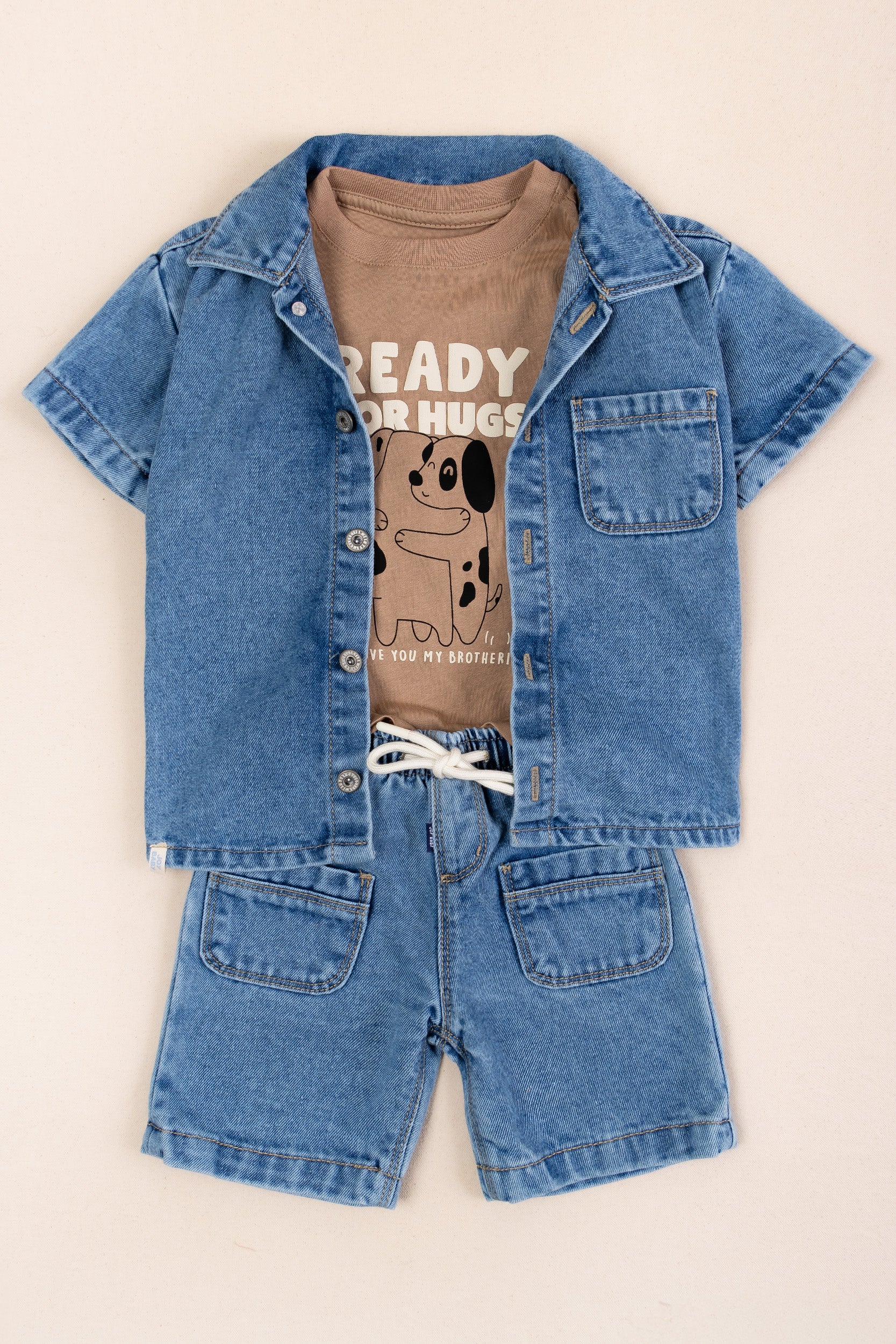 CONJUNTO 3 PRENDAS NIÑO READY FOR HUGS CAFÉ