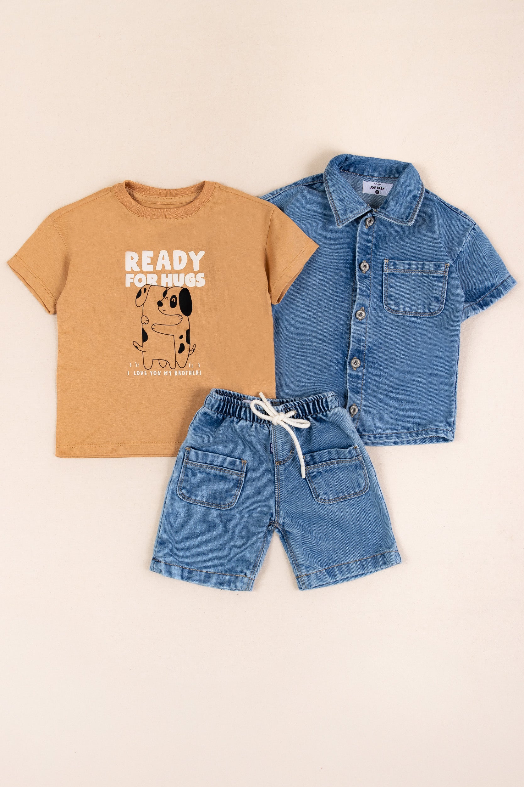 CONJUNTO 3 PRENDAS NIÑO READY FOR HUGS NARANJADO