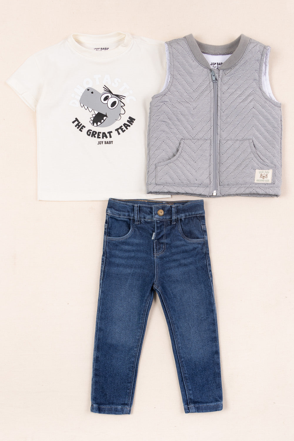 CONJUNTO 3 PRENDAS NIÑO DINOTASTIC GRIS