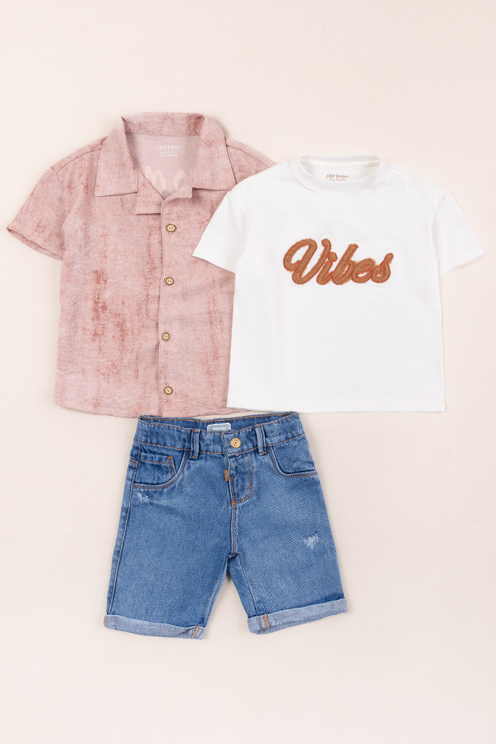 CONJUNTO 3 PRENDAS NIÑO COCO PALO ROSA