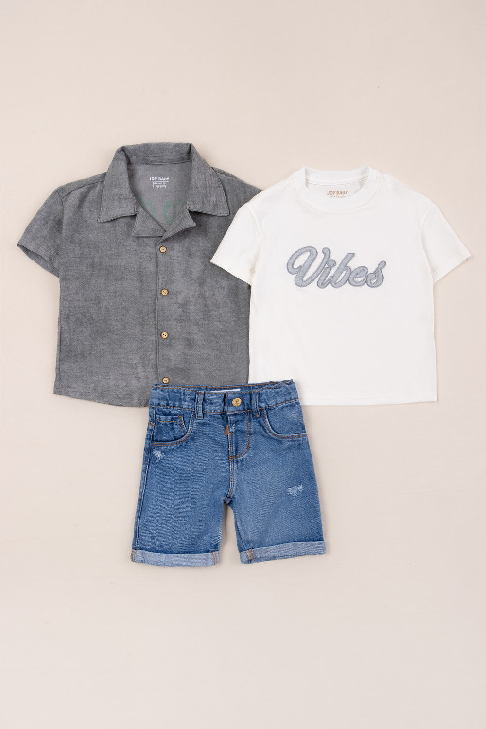 CONJUNTO 3 PRENDAS NIÑO COCO GRIS