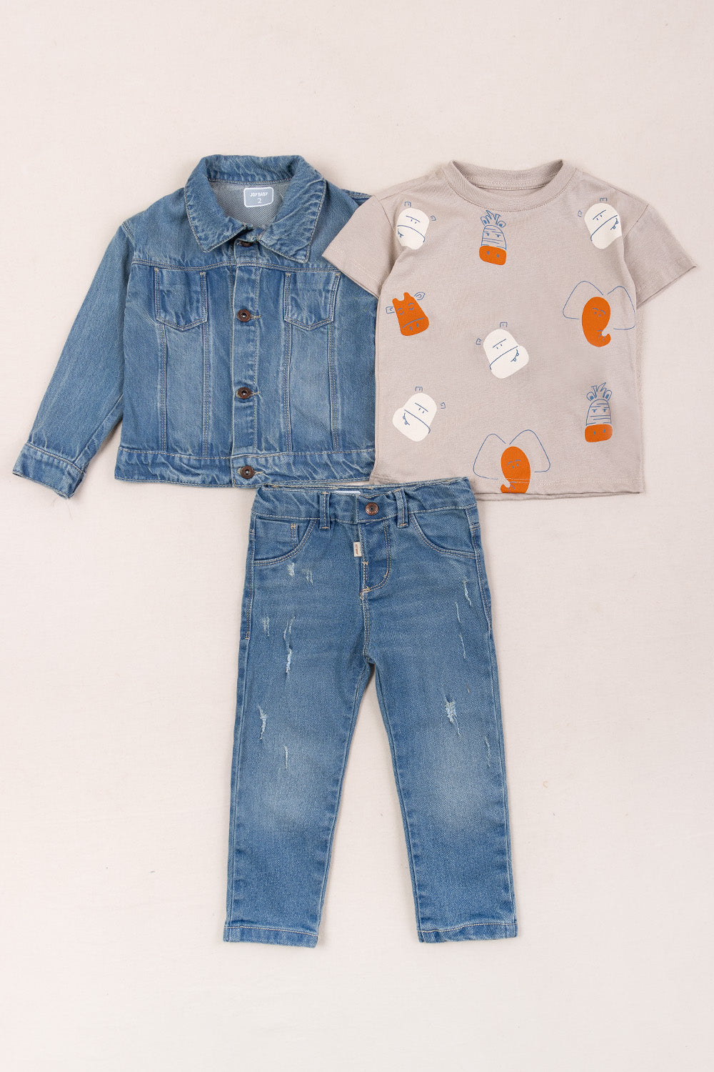 CONJUNTO 3 PRENDAS NIÑO ANIMALS BEIGE