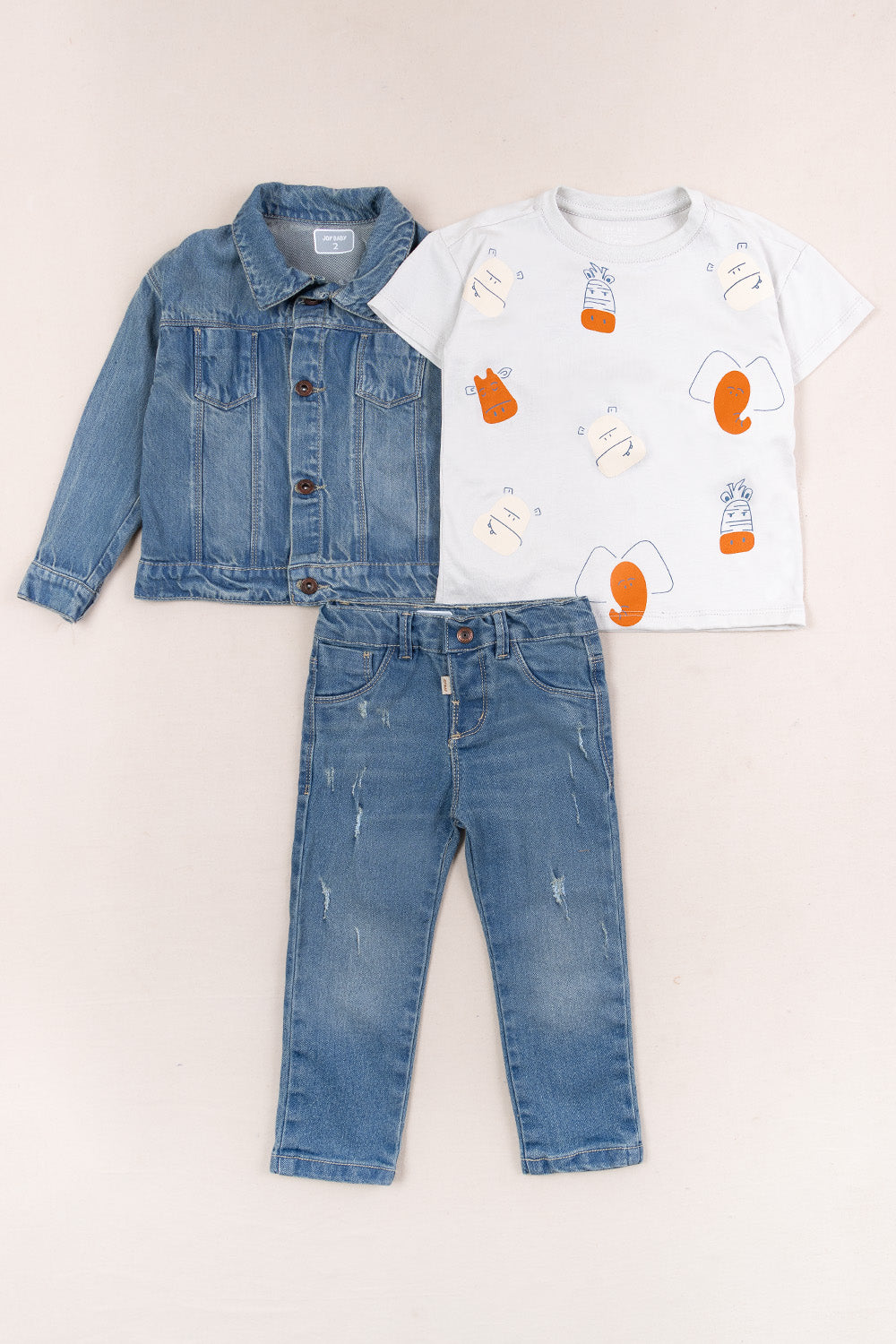 CONJUNTO 3 PRENDAS NIÑO ANIMALS BLANCO