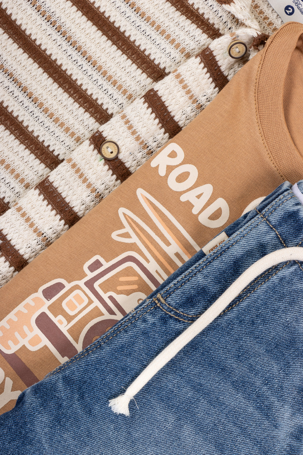 CONJUNTO 3 PRENDAS NIÑO ROAD TRIP CAFÉ
