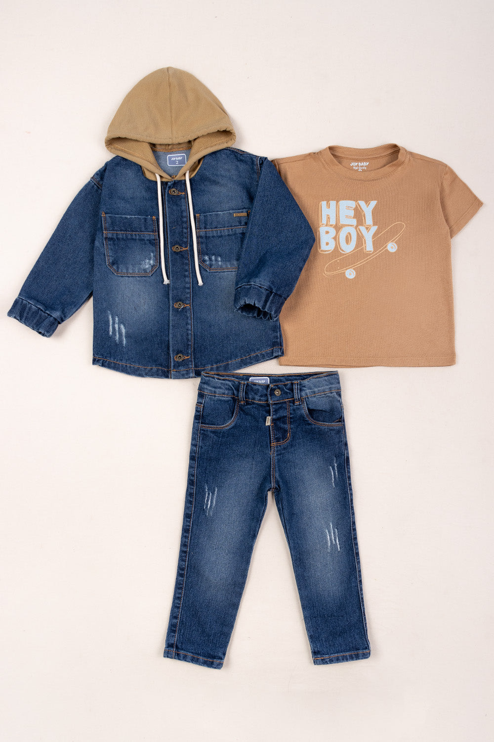 CONJUNTO 3 PRENDAS NIÑO HEY BOY CAFÉ