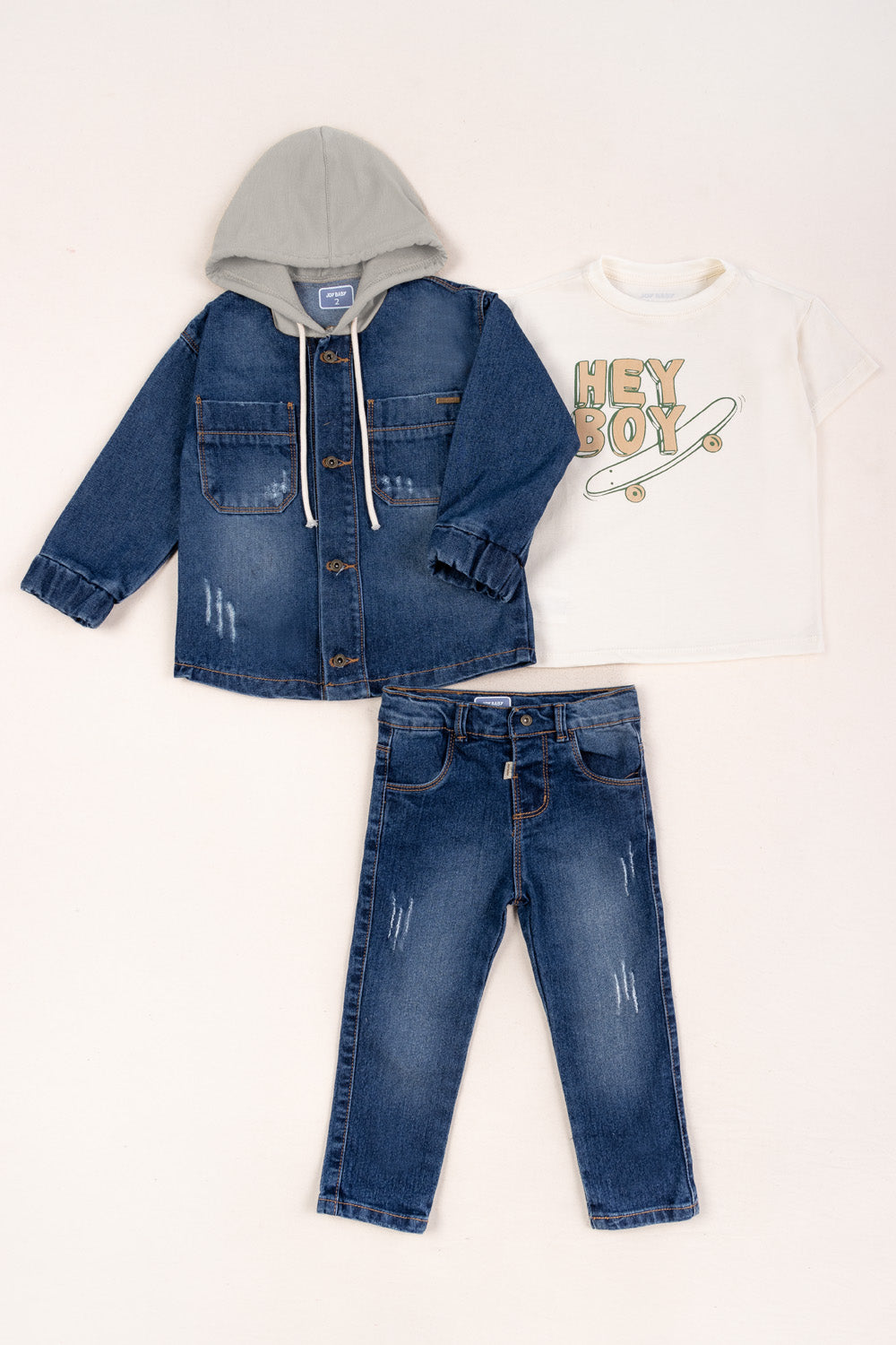 CONJUNTO 3 PRENDAS NIÑO HEY BOY BLANCO