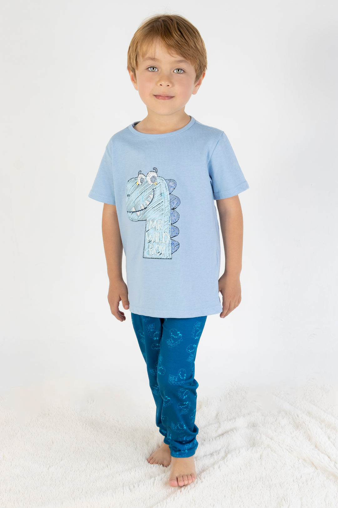 PIJAMA NIÑO DINO AZUL