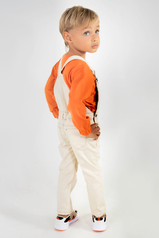 CONJUNTO OVEROL NIÑO DINO NARANJA