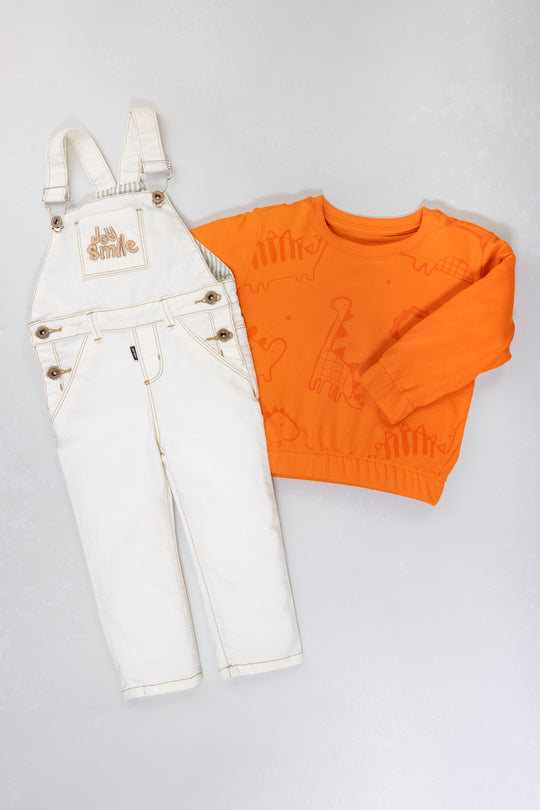 CONJUNTO OVEROL NIÑO DINO NARANJA