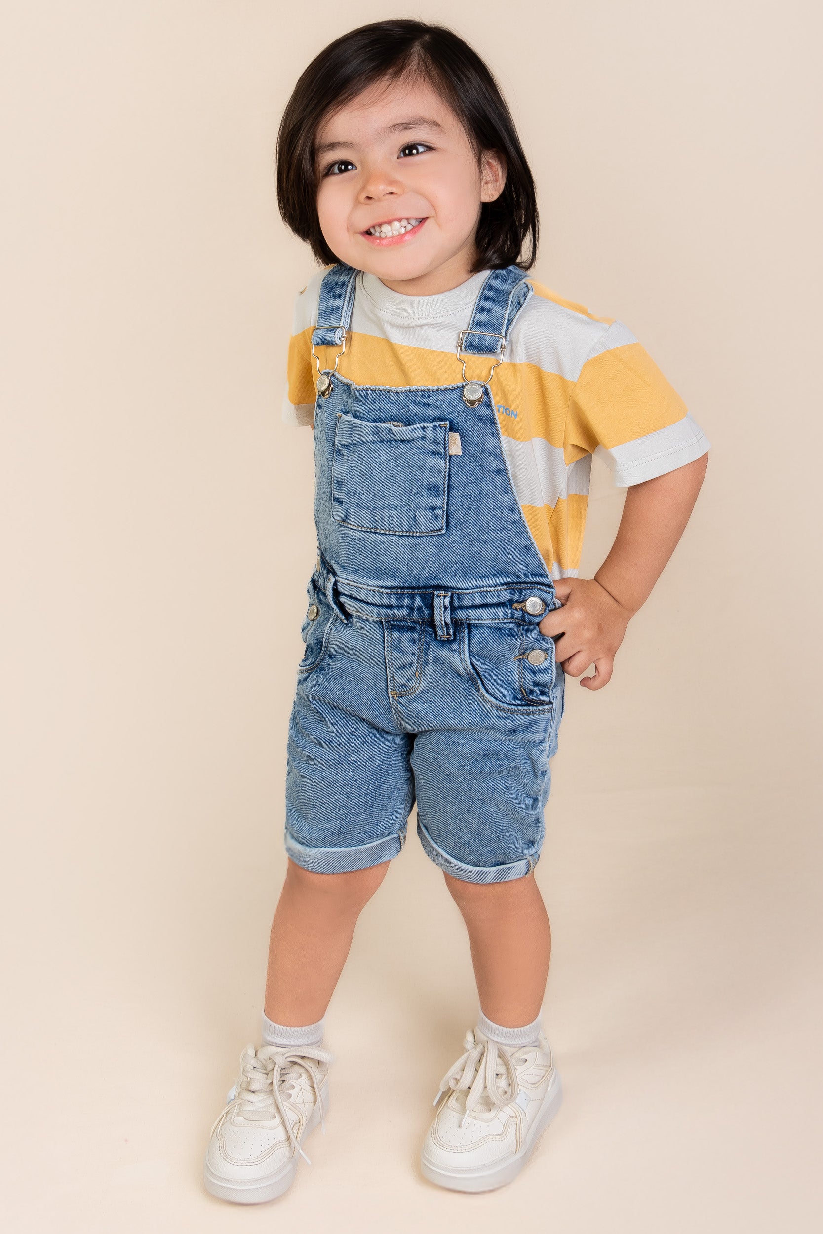 OVEROL DENIM CORTO NIÑO AMARILLO