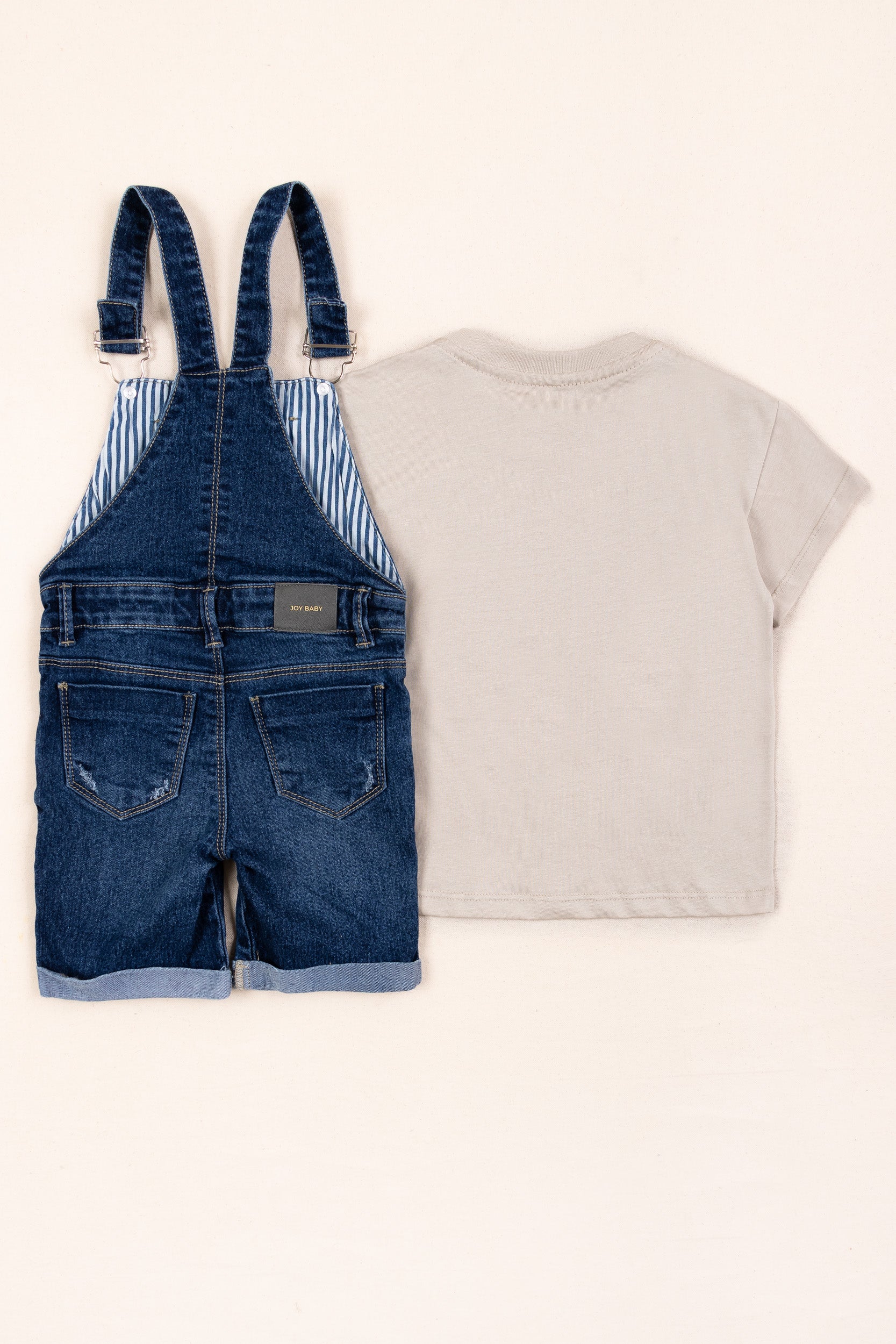 OVEROL DENIM CORTO DINOSAURIOS NIÑO BEIGE