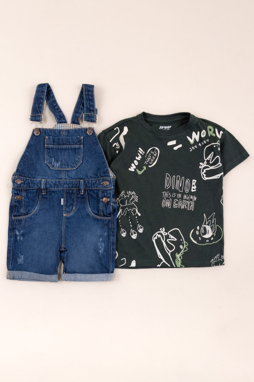 OVEROL DENIM CORTO NIÑO DINO VERDE