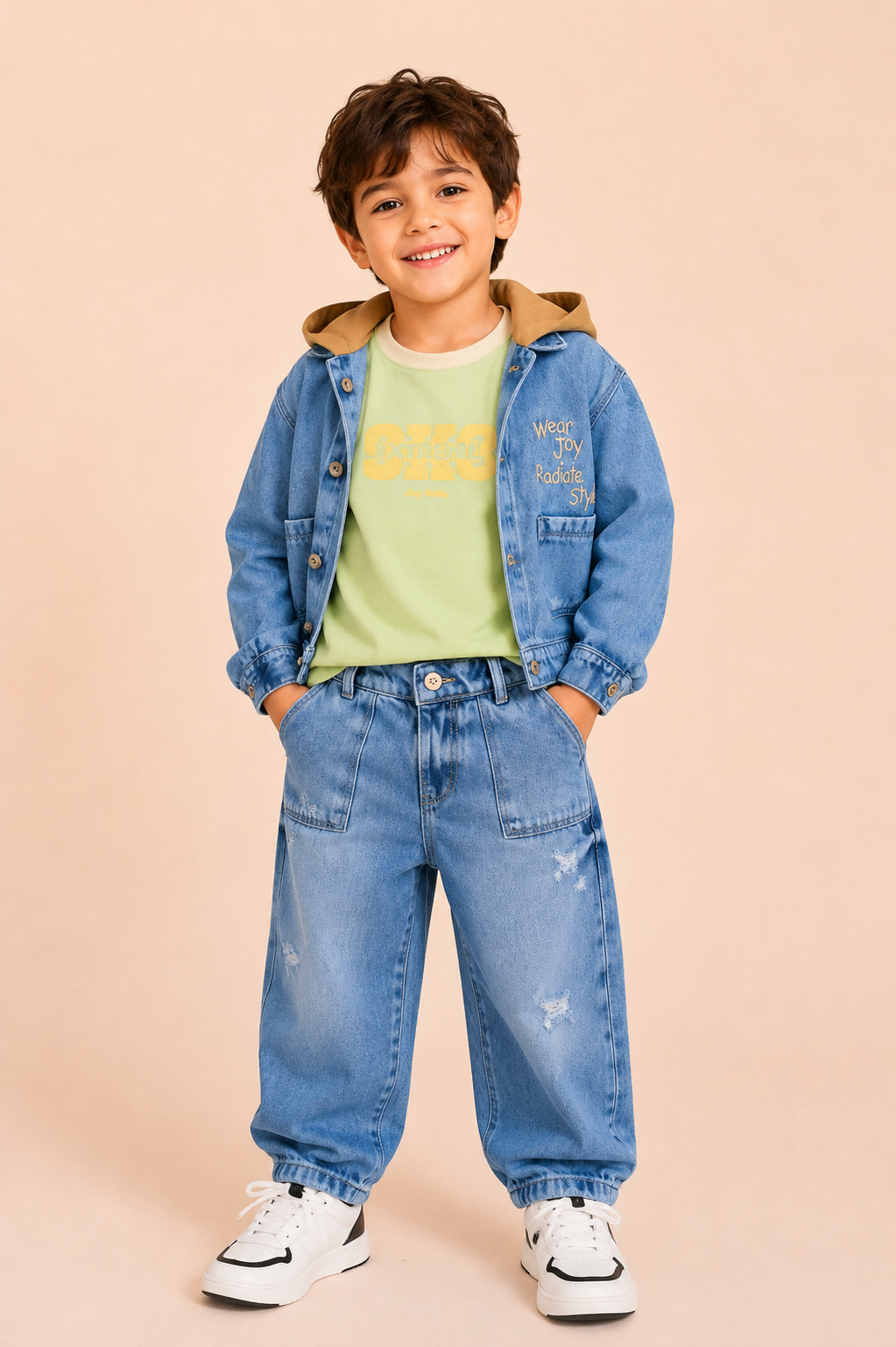 CONJUNTO 3 PRENDAS NIÑO EXTREME BEIGE VERDE