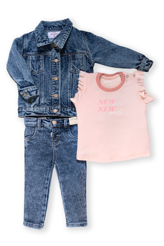 CONJUNTO 3 PRENDAS NIÑA WEEK ROSADO