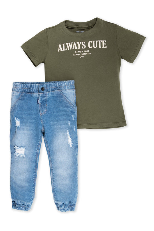 CONJUNTO 2 PRENDAS NIÑO ALWAYS CUTE VERDE