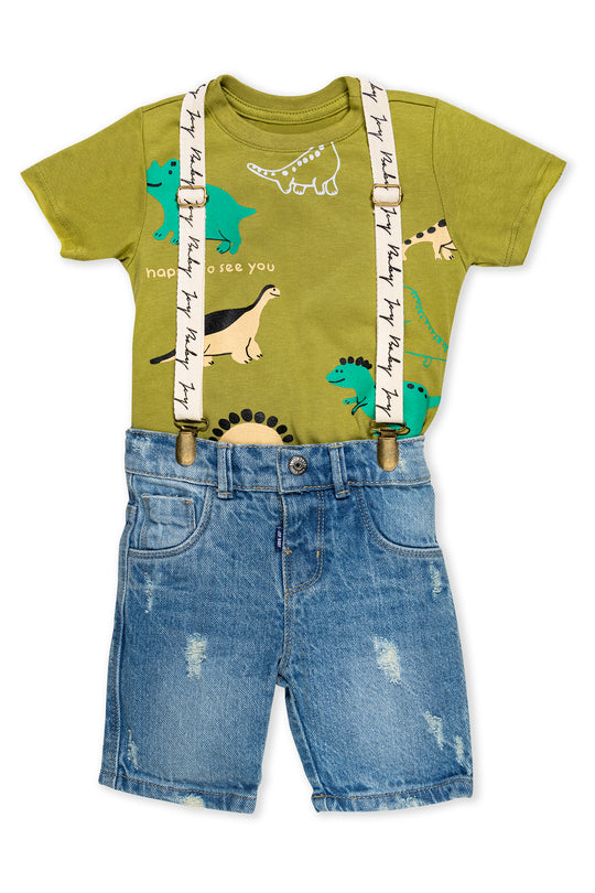 CONJUNTO BERMUDA NIÑO DINO VERDE